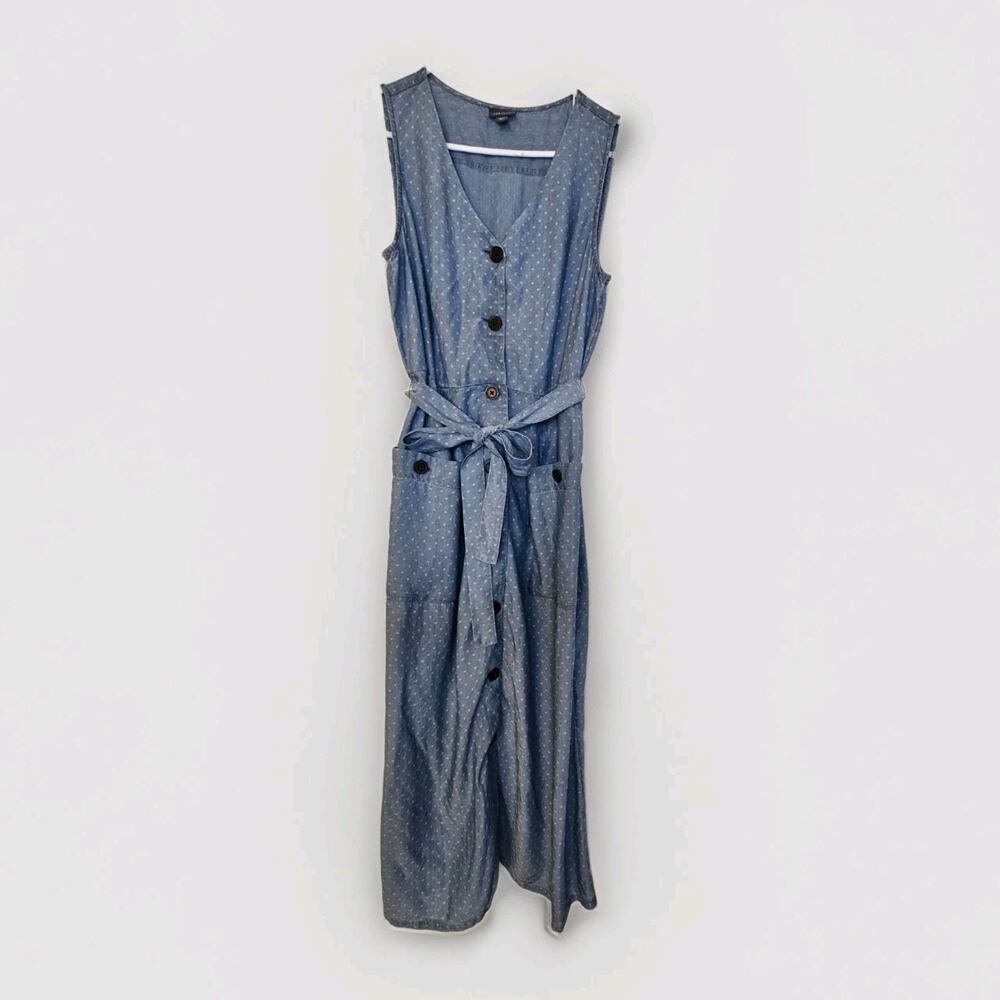 J Jill Women's Sleeveless S Button-Front Dress Blue Dot size Lyocell Small